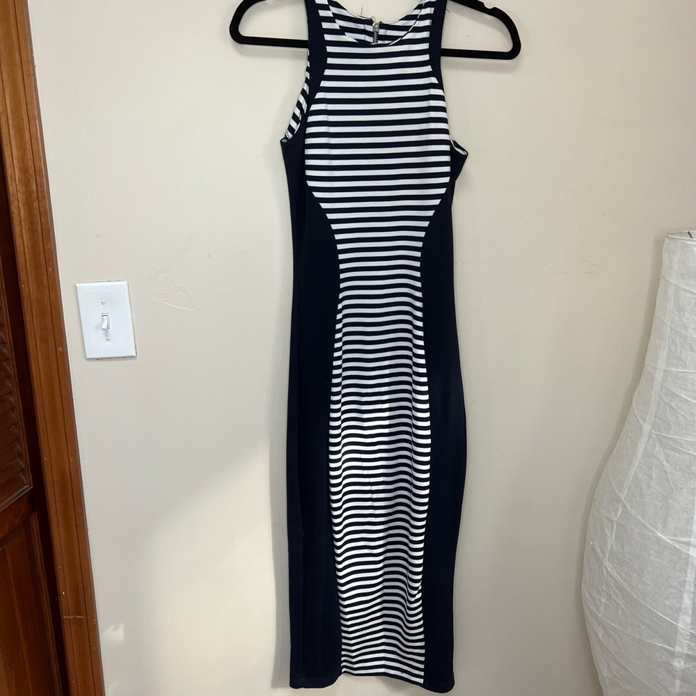 White and Blue Striped MIDI Dress! Highlights Curves!